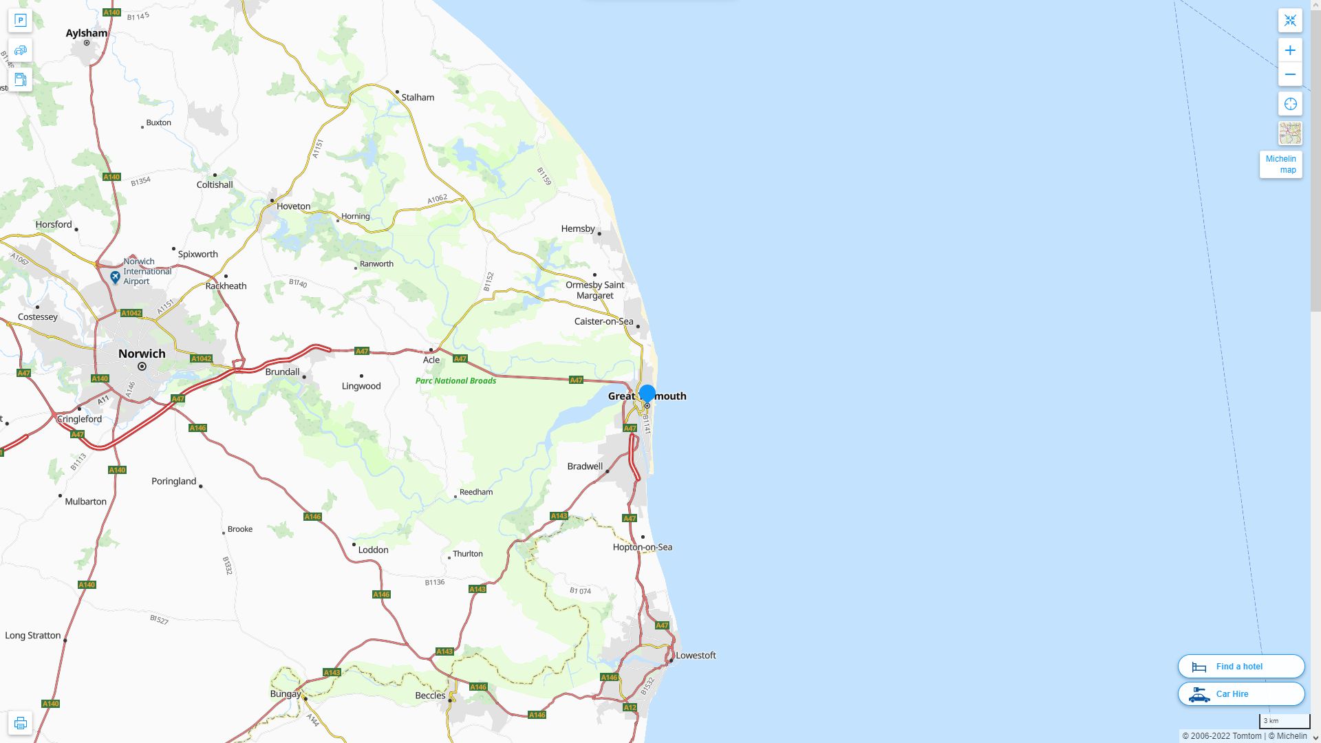 Great Yarmouth Royaume Uni Autoroute et carte routiere